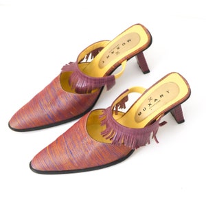Vintage Muxart Barcelona Pointed Toe Mules Fringed Sandals Block Heels / 37.5