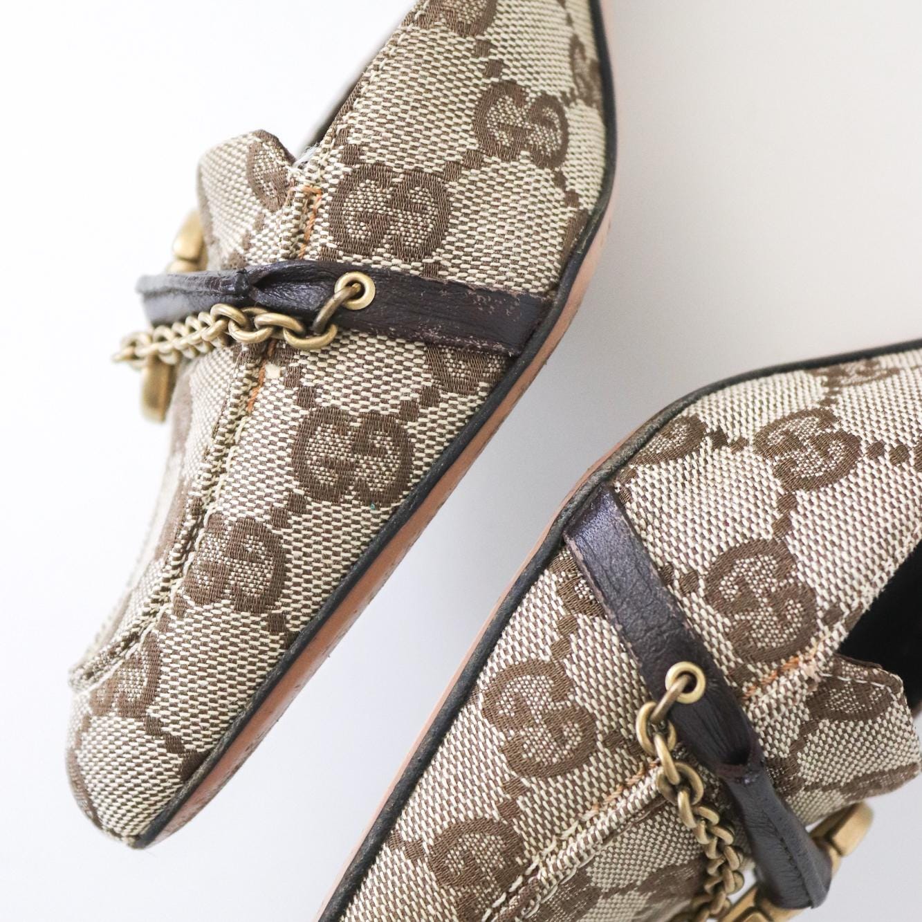 靴 Gucci Beige bow GG mules Vintage 2000s Gucci Beige Canvas GG Monogram Mules Leather