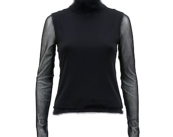 Jean Paul Gaultier Maille Black Sheer Mesh Angora Roll Neck Top