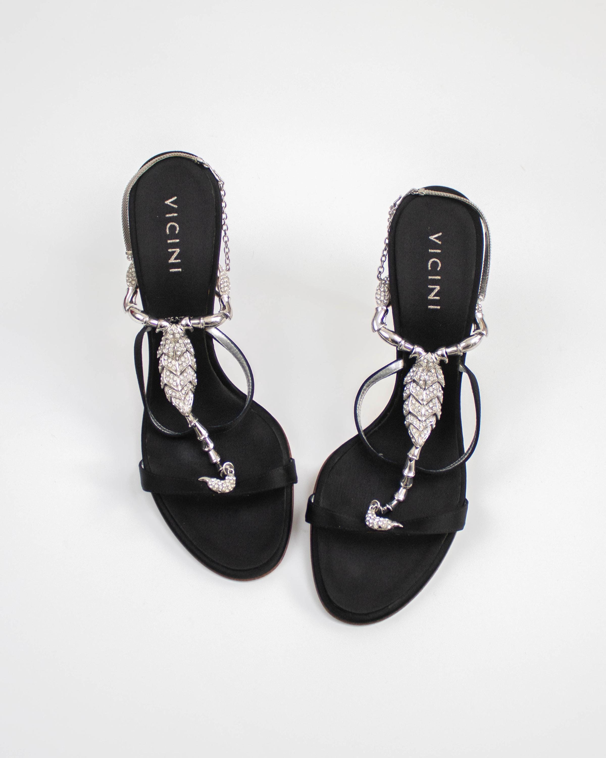 Vintage Vicini Giuseppe Zanotti Black Satin Scorpion Sandals / 41