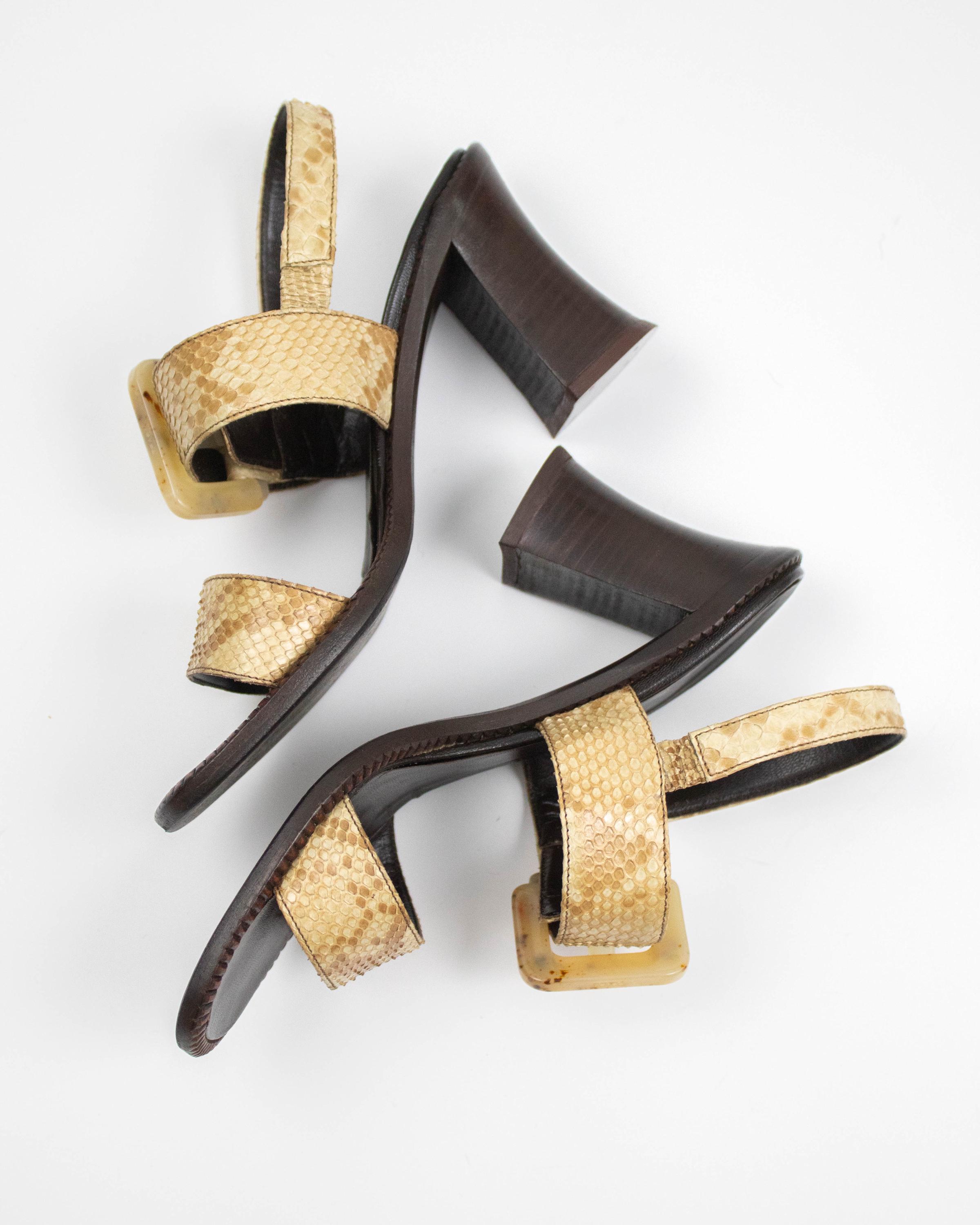 Prada S/S 1996 Python Leather Block Heel Sandals / 36.5 (US 6.5