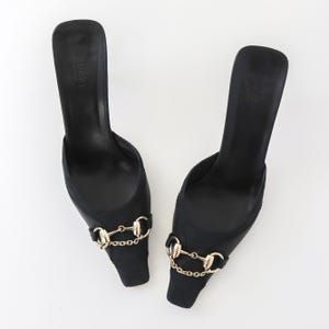 Vintage Gucci by Tom Ford Black GG Logo Monogram Mules Horsebit Heels/ 39.5 (US 9.5)