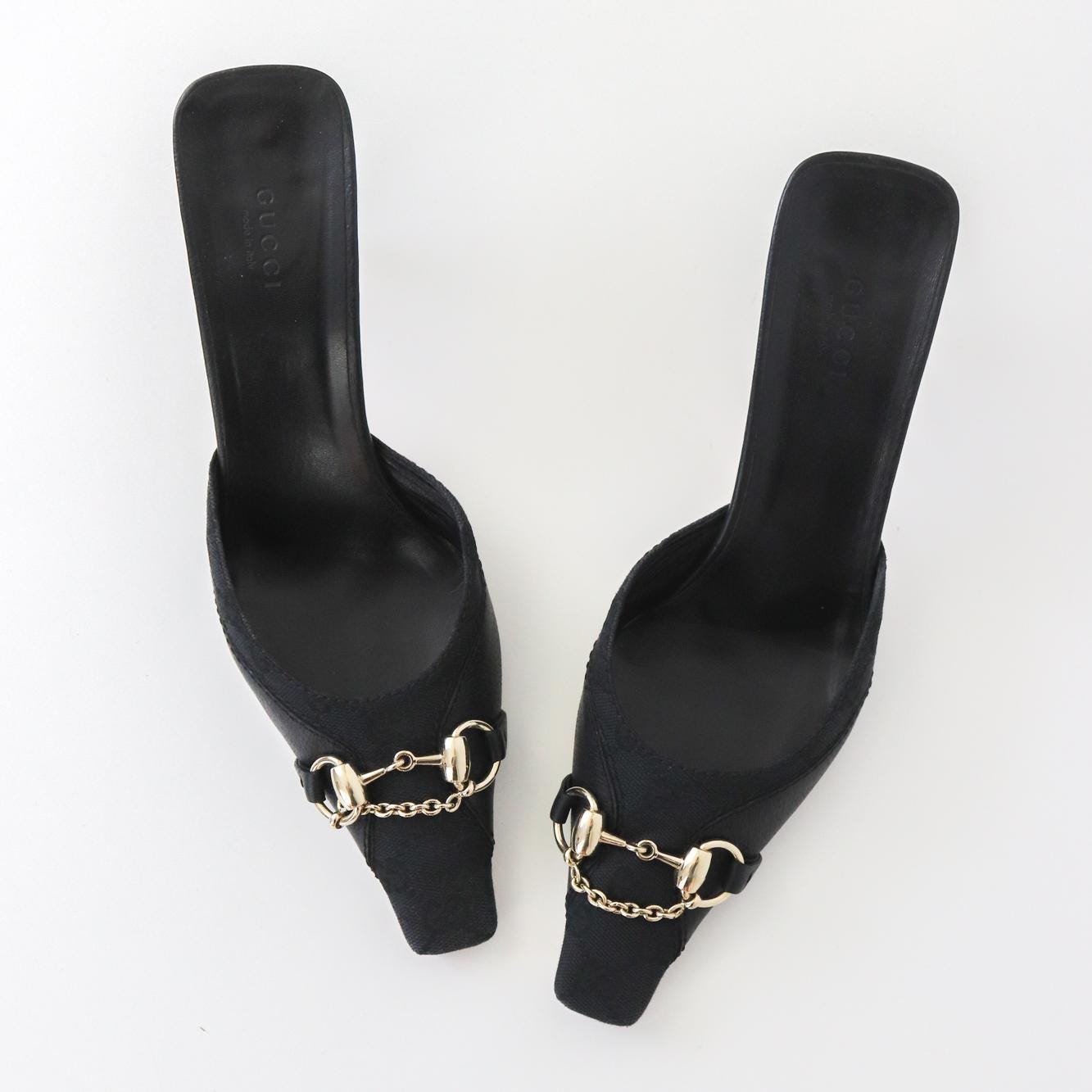 Vintage Gucci by Tom Ford Black GG Logo Monogram Mules Horsebit Heels/ 39.5 (US 9.5)