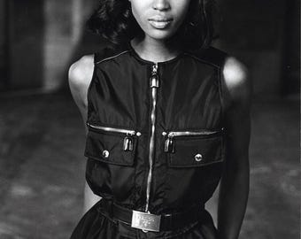 Vintage F/W 1994 Prada Leather Nylon Runway Cropped Belted Vest / M