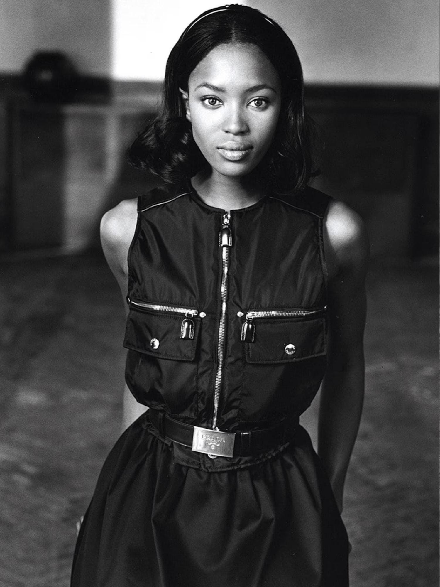 Vintage F/W 1994 Prada Leather Nylon Runway Cropped Belted