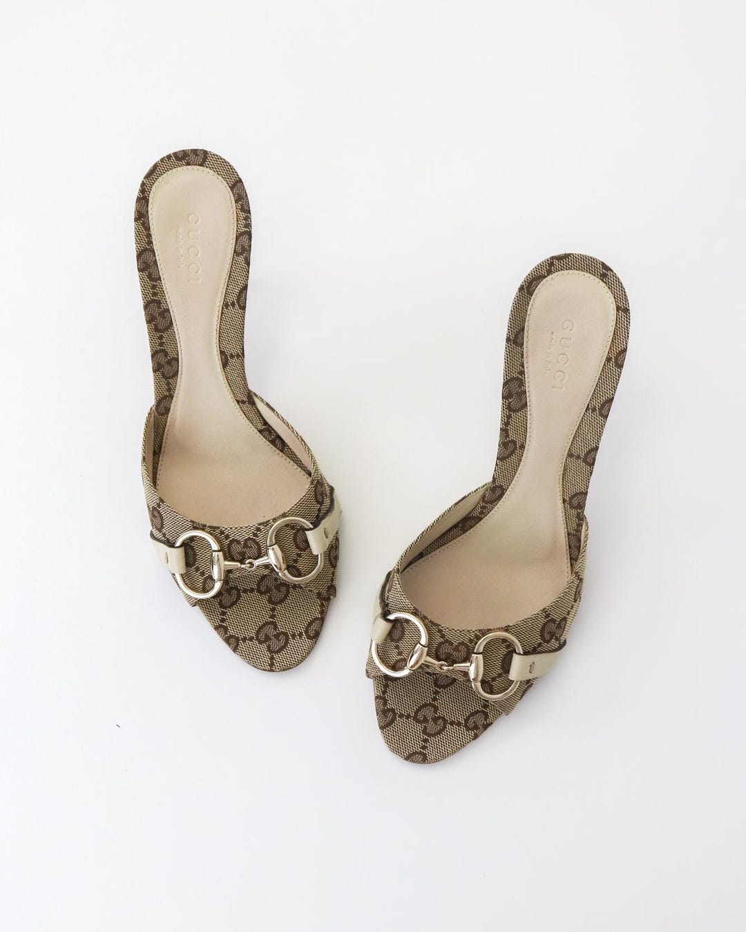 Vintage 2000s Gucci GG Monogram Canvas Mule Heels Horsebit