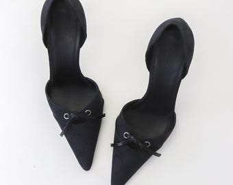 Vintage Gucci GG Black Monogram Canvas Mules Heels 90s Minimalist