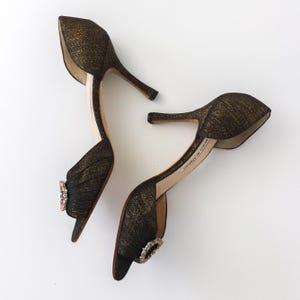 Escarpins Manolo Blahnik Sedaraby - Satin Marron, Bout Ouvert, Talon Haut - État Impeccable Sans Boîte