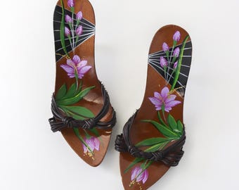Mules vintage Christian Dior Galliano Era con fiori dipinti a mano / 36.5