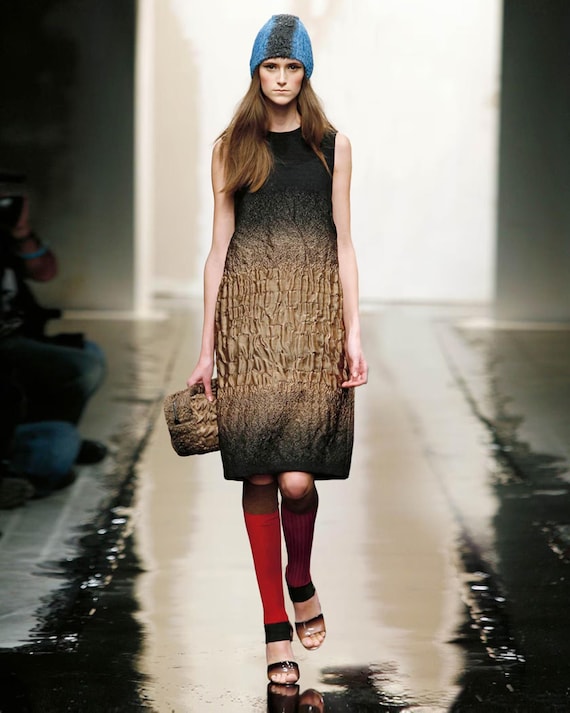 Prada, Vintage F/W 2007 Prada Ombré Crinkled Runway Dress / XS-S