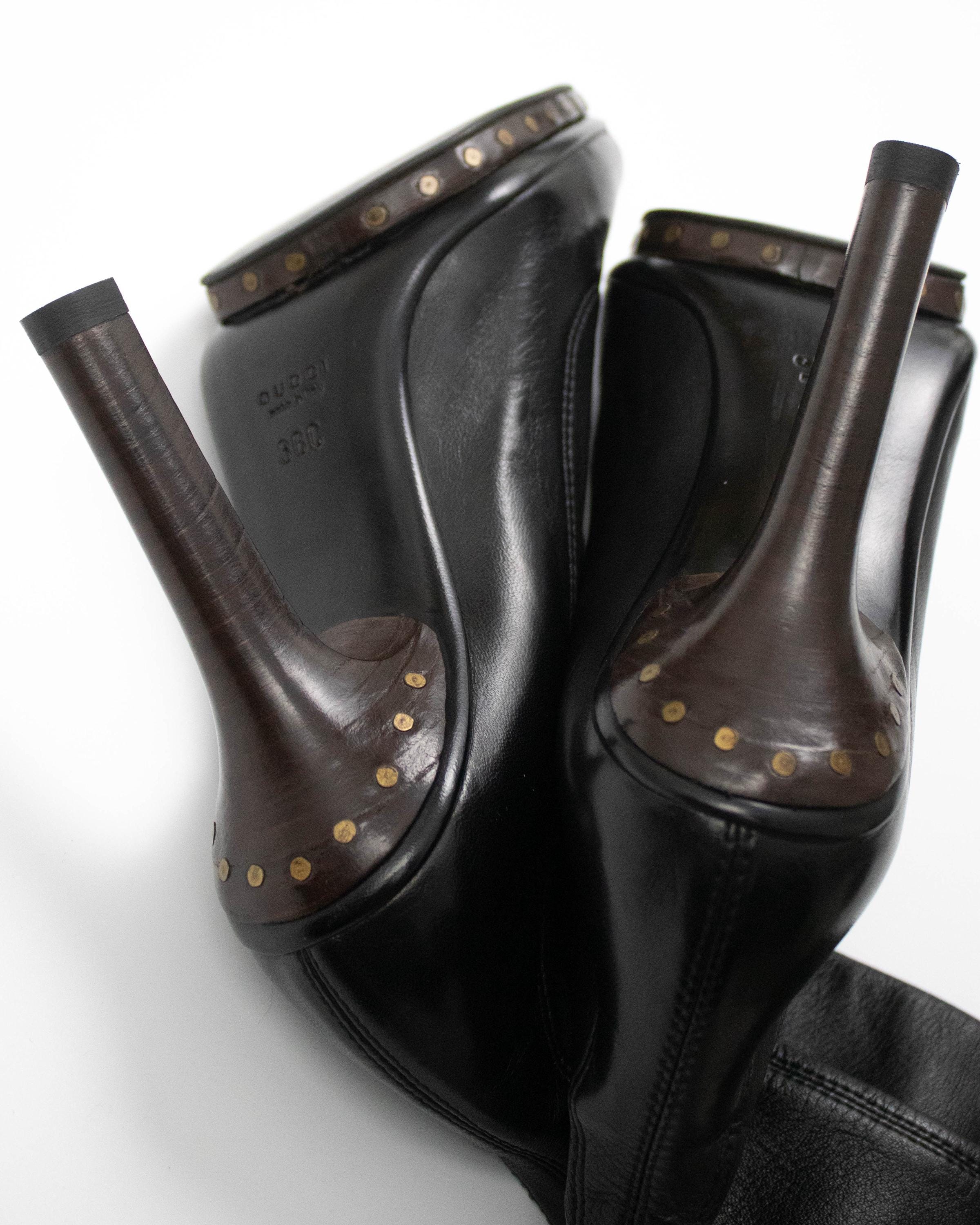 Vintage F/W 2003 Gucci by Tom Ford Black Thigh High Boots G Logo 