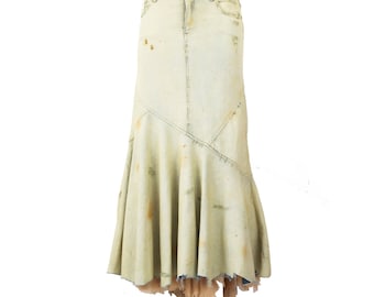 Vintage Ralph Lauren Layered Distressed Denim Maxi Long Skirt Asymmetric 26 / S
