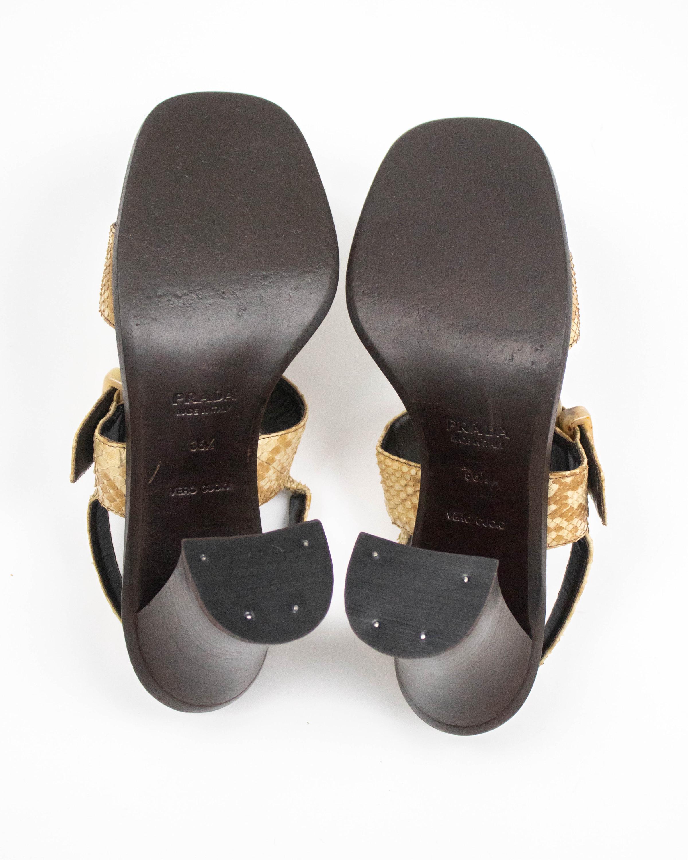 Prada S/S 1996 Python Leather Block Heel Sandals / 36.5 (US 6.5