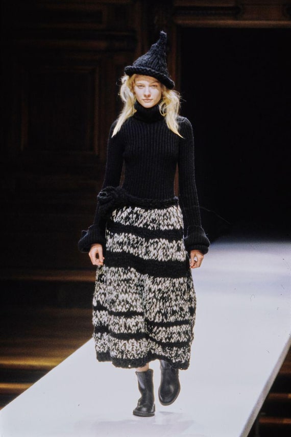 Yohji Yamamoto, Vintage F/W 1998 Yohji Yamamoto Runway Wool Ribbed Mini Dress / M