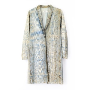 Rare Vintage S/S 2000 Calvin Klein Collection Blue Python Leather Snakeskin Coat / S