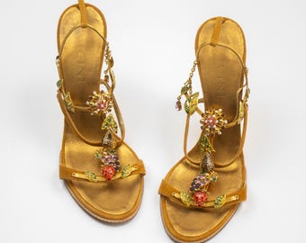 Vintage Vicini Giuseppe Zanotti Gold Scoprion Python Leather Lace