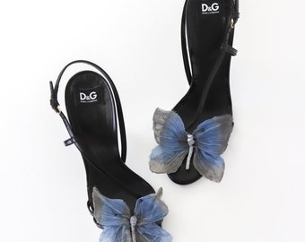 SOLD ///Vintage 2000s Dolce Gabbana d&g Leather Sandals Butterfly Heels Size 38 / US 8