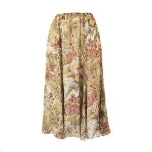 Vintage 1990s Calvin Klein Collection Floral Print Silk Skirt Made in Hong Kong / XS-S