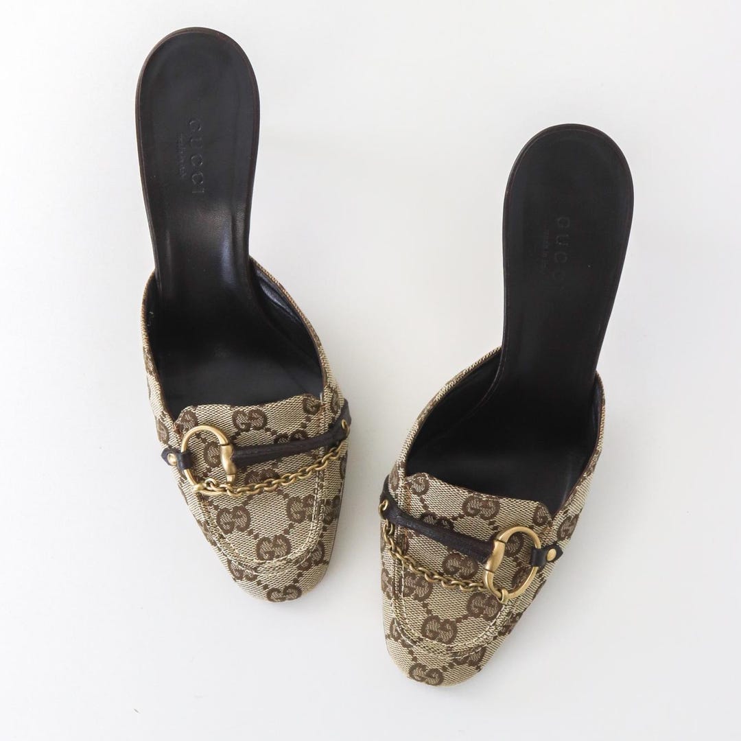 GG 26 High-Heeled Mules 85 Black Beige Patent Leather 587083