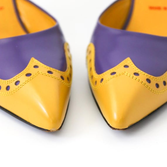 Vintage Miu Miu Prada Purple Yellow Leather Western Mules Pointed