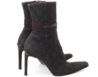 Vintage Gucci by Tom Ford Brown Monogram Canvas Ankle Boots / 36.5