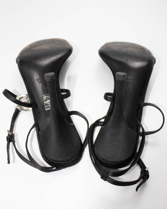 Vintage Gucci Black Satin Interlocking G Logo Sandals / 39 (US 9