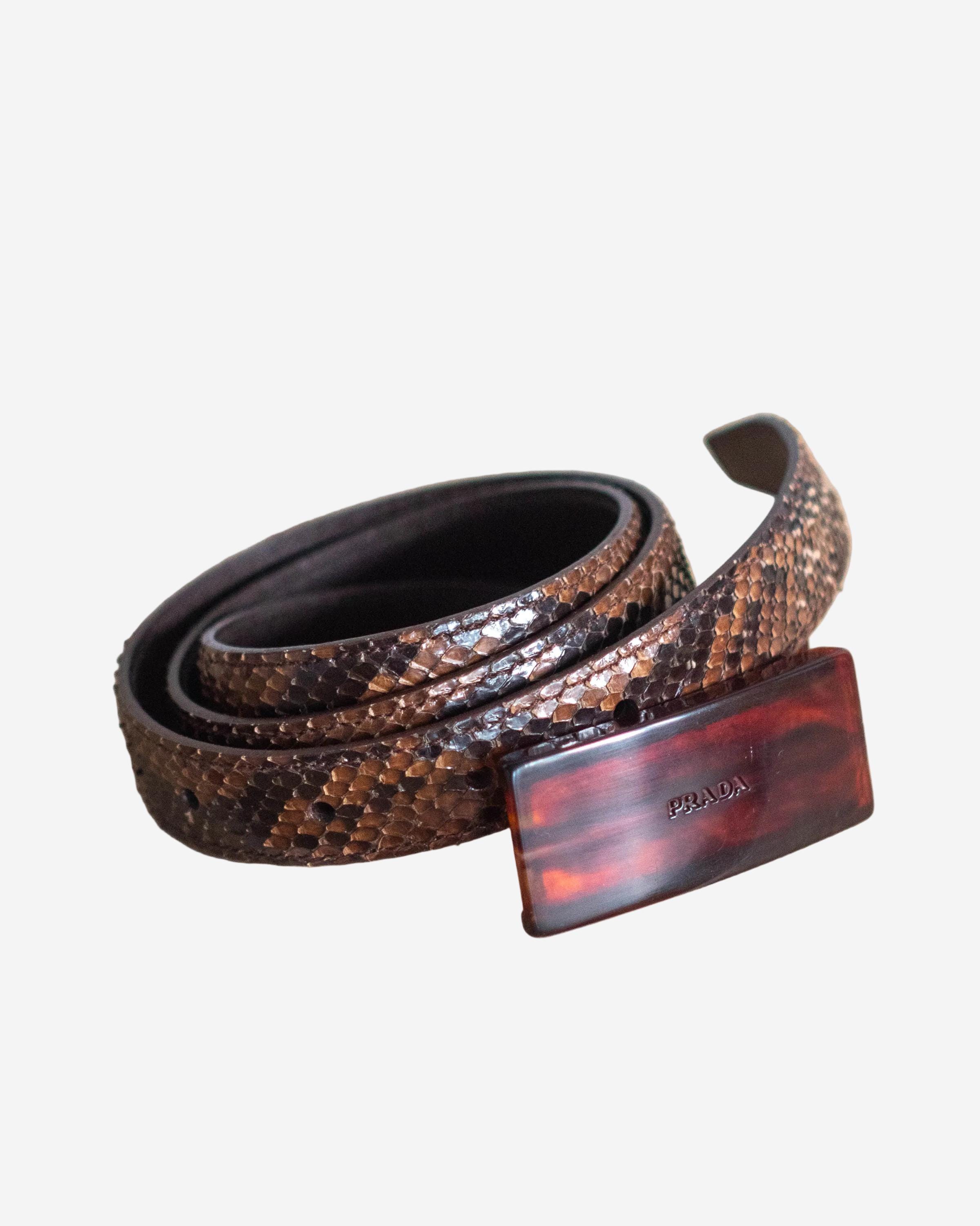 Vintage 1990s Prada Brown Snakeskin Python Leather Belt / XS  display picture 1