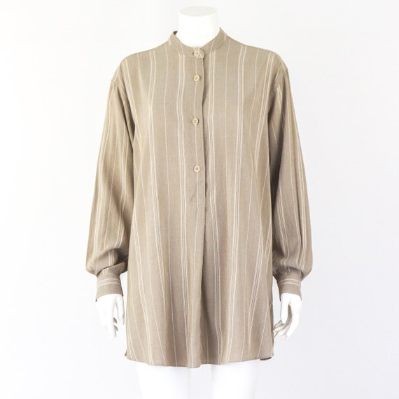 Vintage 90s Giorgio Armani Beige Striped Oversize… - image 1