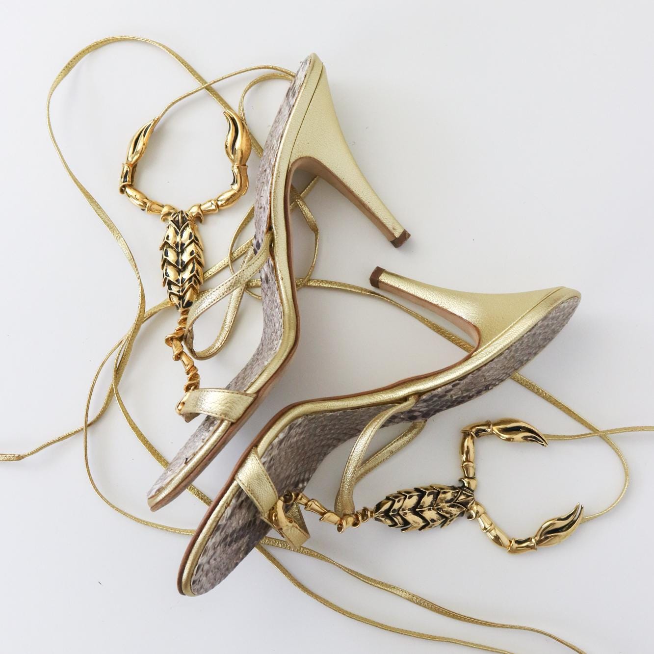 Vintage Vicini Giuseppe Zanotti Gold Scoprion Python Leather