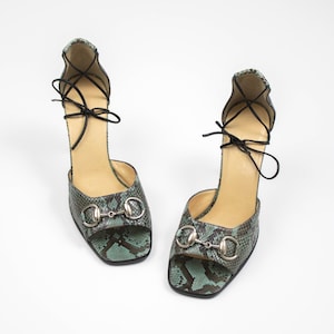 Vintage S/S 1996 Gucci Snakeskin Ankle Wrap Sandals / 37 (US 7)