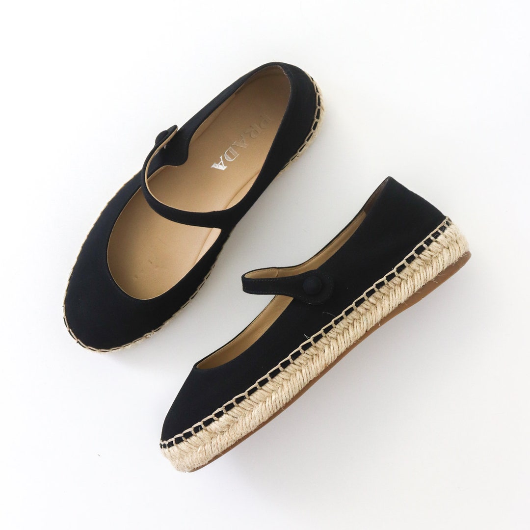 Prada Black Canvas Mary Jane Espadrilles Flat Shoes 35.5 36 Etsy Australia