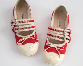 Miu Miu Red White Mary Jane Ballet Flats / 36 (US 6)