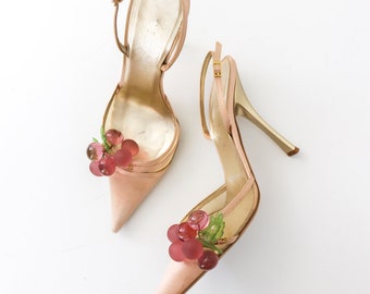 VERKAUFT // VERKAUFT // Vintage Vicini Giuseppe Zanotti Leder Satin Slingback Pantoletten Grape Decor / 36