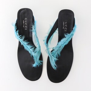 Vintage S/S 1999 Gucci by Tom Ford Runway Blue Feather Thong Mule