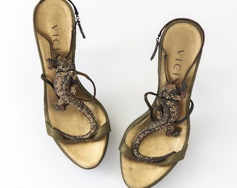 Vintage Vicini Giuseppe Zanotti Gold Scoprion Python Leather Lace