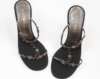 Vintage Vicini Giuseppe Zanotti Black Satin Scorpion Sandals / 41