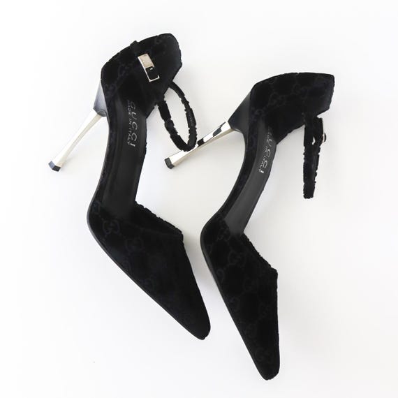 Vintage F/W 1997 Gucci by Tom Ford Black Velvet Monogram Pointed