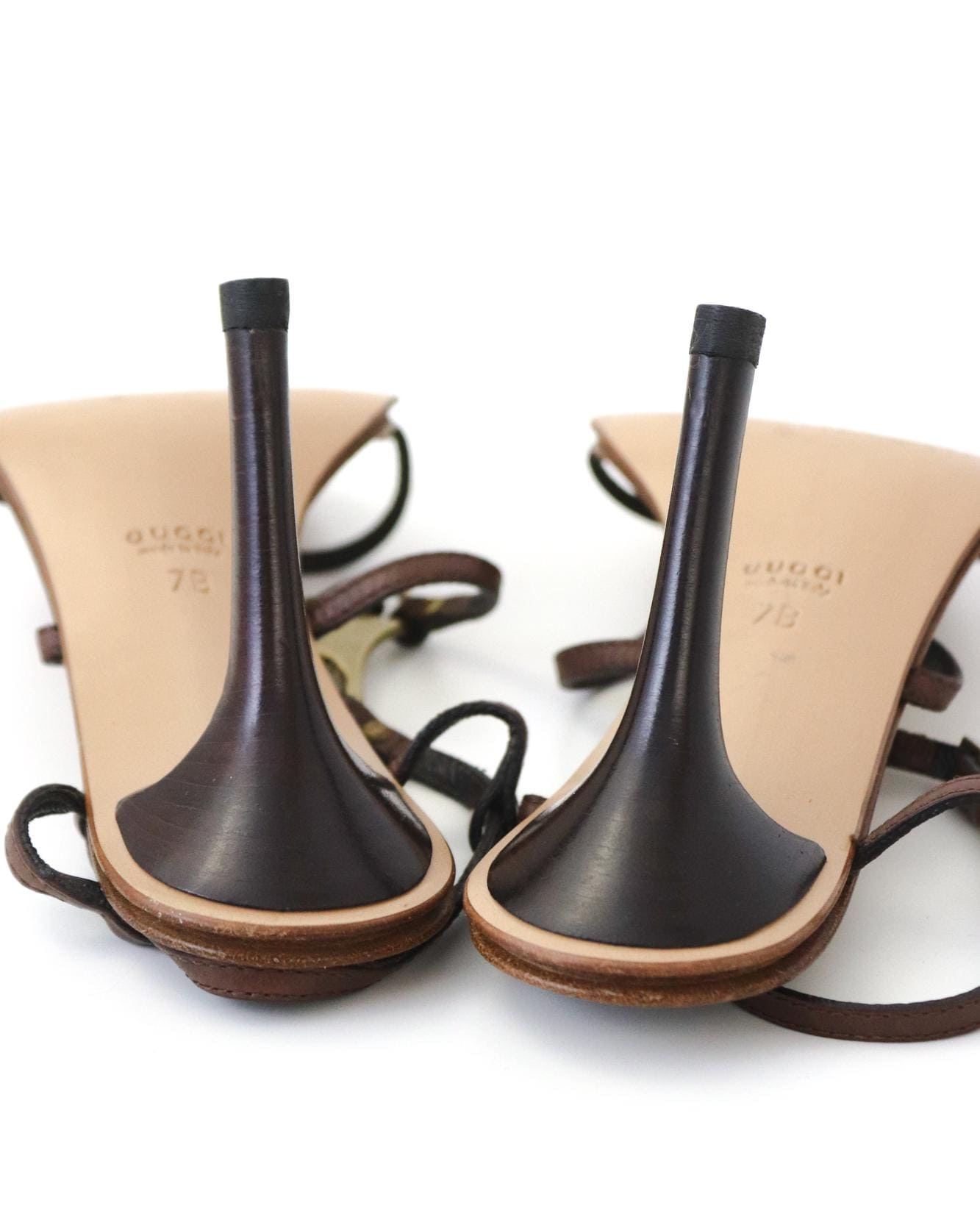 Vintage Gucci by Tom Ford Brown Strappy Heels Horsebit Logo/ 37