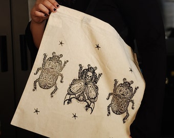 Strange and Unusual Pattern Linoprint  Canvas Tote Bag | Whimsical | Spooky