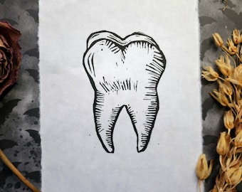 Tooth, Lino Print, Spooky wall art