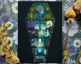Witches Bookcase | Magical Art | Potions | 5x7 | Matte | Witchy Art Print