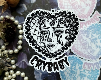 Crybaby Sticker | Heartbreak | Linocut style | Gothic | Tattoo style