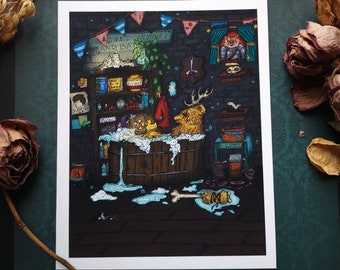 Pooh and friends in Tavern | Medieval Art | RPG Art | Tavern Art | Dark Fantasy | Dnd |  8X10 Matte Art Print