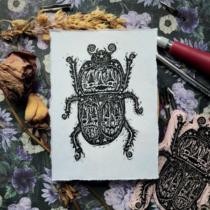 Strange Linocut Print 5 x 7 | Beetle | Bug | Spooky | Whimsical |