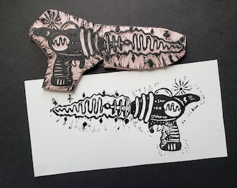 Sci Fi, Raygun, Lino Print, Wall art