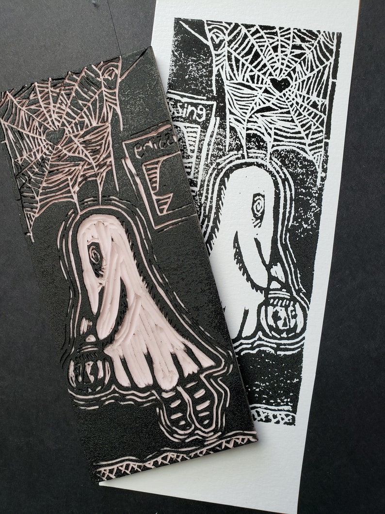 Sheet Ghost Halloween Linocut Block Printing Art Print - Etsy