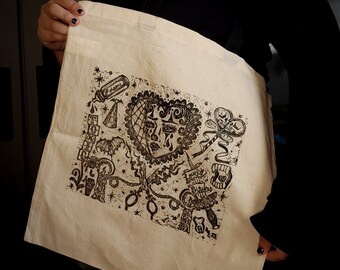 Oopsie Daisy Version Heartbreak | Linocut Pink Tote Bag | Hand Printed