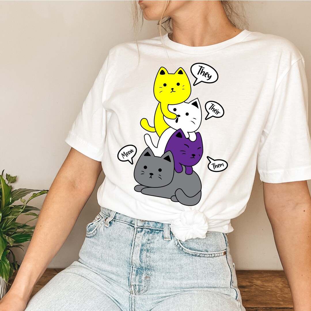 Non Binary Cats Shirt Nonbinary Pride Pronoun Tshirt Enby Kittens Cute