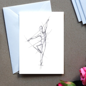 Carte postale de ballet, dessin de ballerine, carte d'art, cadeau, carte d'anniversaire, carte de vœux, impression en A6