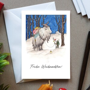 Biglietto "Buon Natale" con capra e gnomo natalizi, biglietto di Natale, biglietto di auguri, cartolina, buono regalo